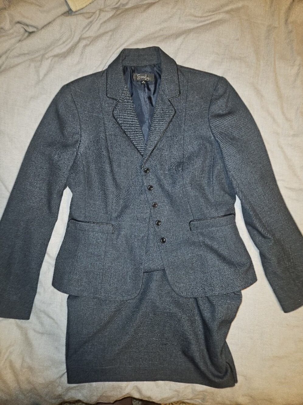 Emily's Classic Charcoal Gray Tailored Women's Blazer And Skirt Suit Business